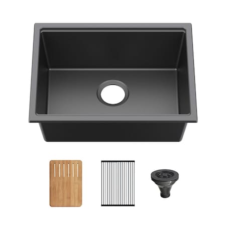 Kibi 23in Undermount Workstation Single Bowl Quartz Kitchen Sink K4-S23T